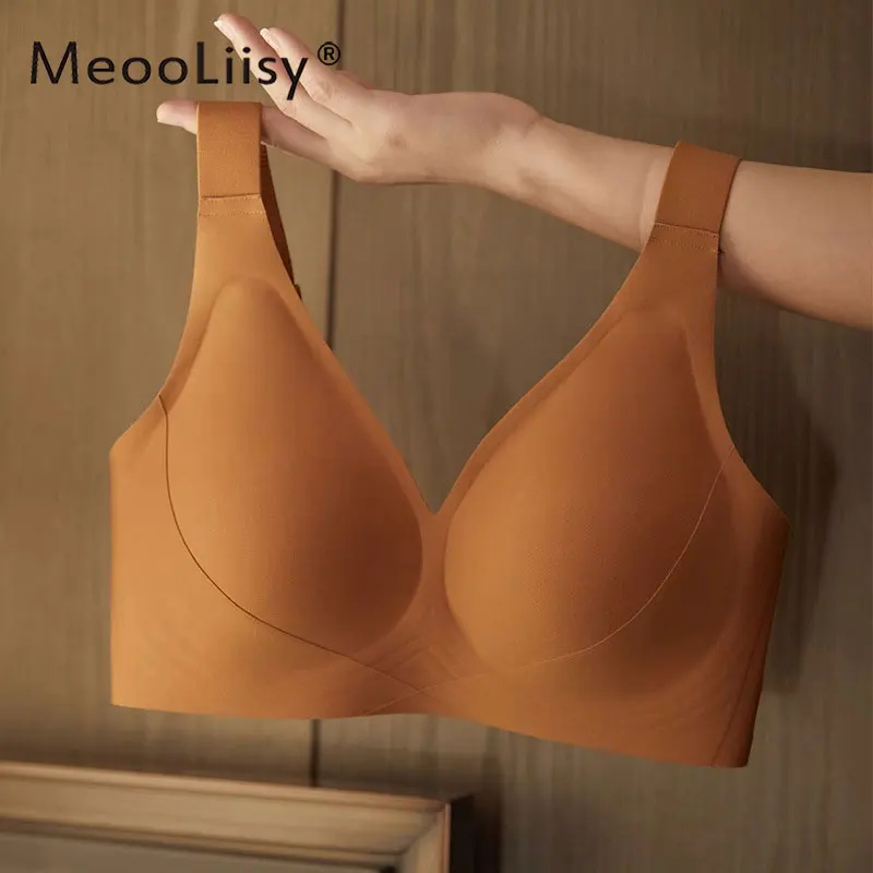 MeooLiisy Big Size Seamless Underwear Lady Minimizer Deep V Thin Cup Bras for Women Wireless Comfortable Lingerie C-F Cup