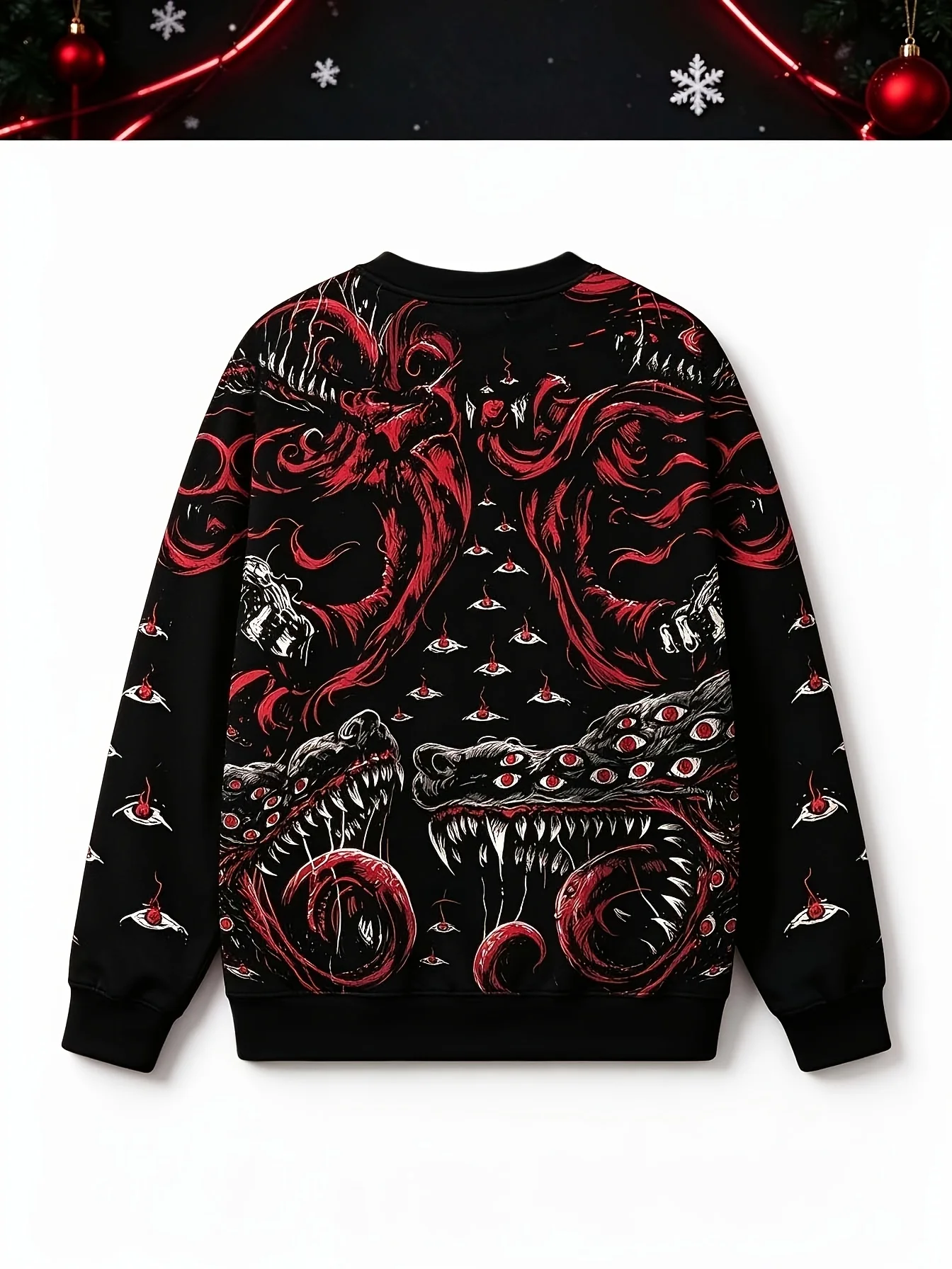 American-style streetwear sweatshirt with a faux-knit print (features a printed knit texture; not an actual sweater)
