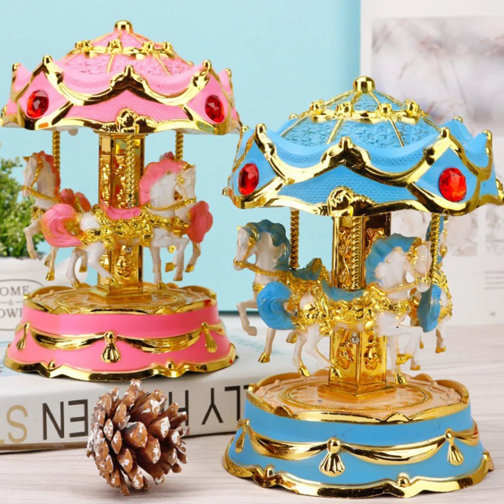 

1pc Merry Go Round Music Box Pink Colorful Light Electric Horse Musical For Kids Birthday Christmas Valentine Gift