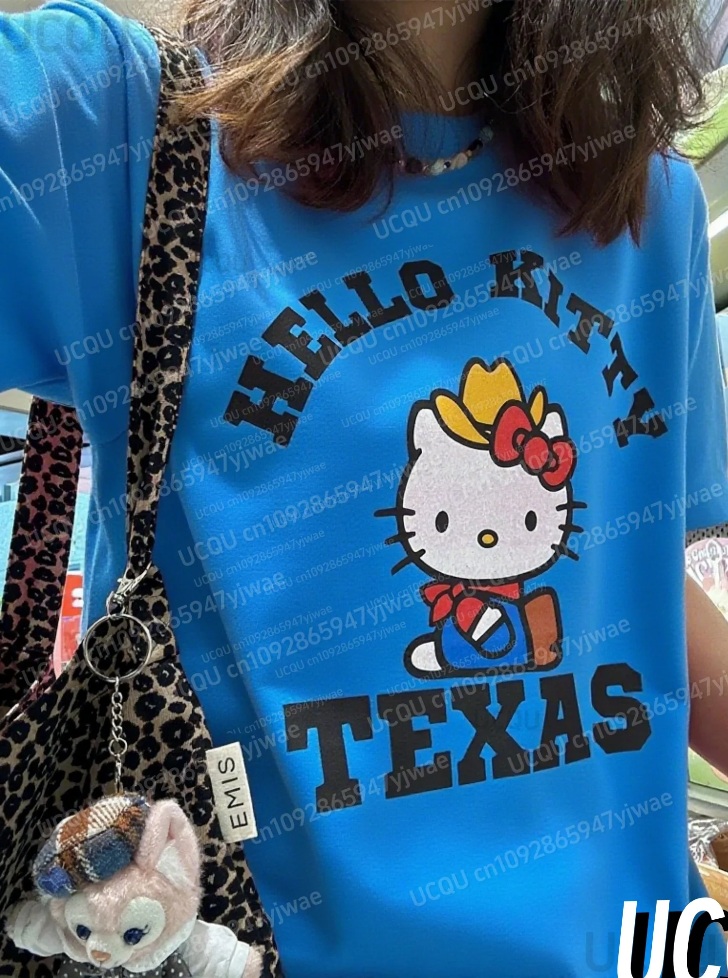 

2025 Summer Women Cartoon Hello Kitty Print O-Neck Short Sleeve T-Shirt Girl Oversize Daily Top Female Creativity Sport Home Tee