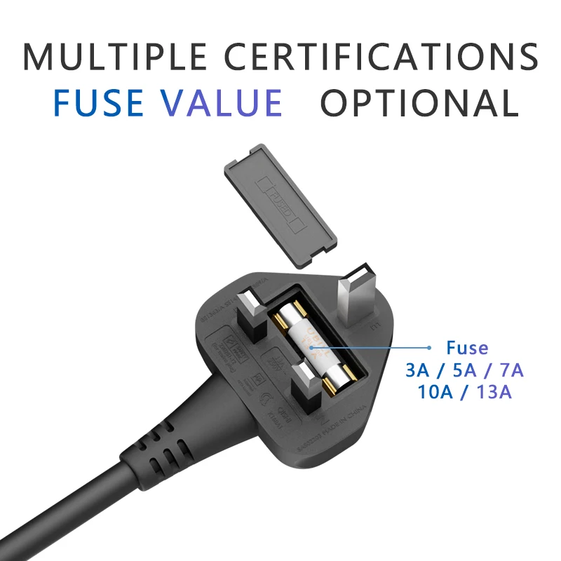 5pcs BS1363 Fuse Plug UKCA SS145 GCC Singapore  KSA UK 3 PIN Brass Copper C5 Electric Cooker Kettle Power Extension Cord Cable
