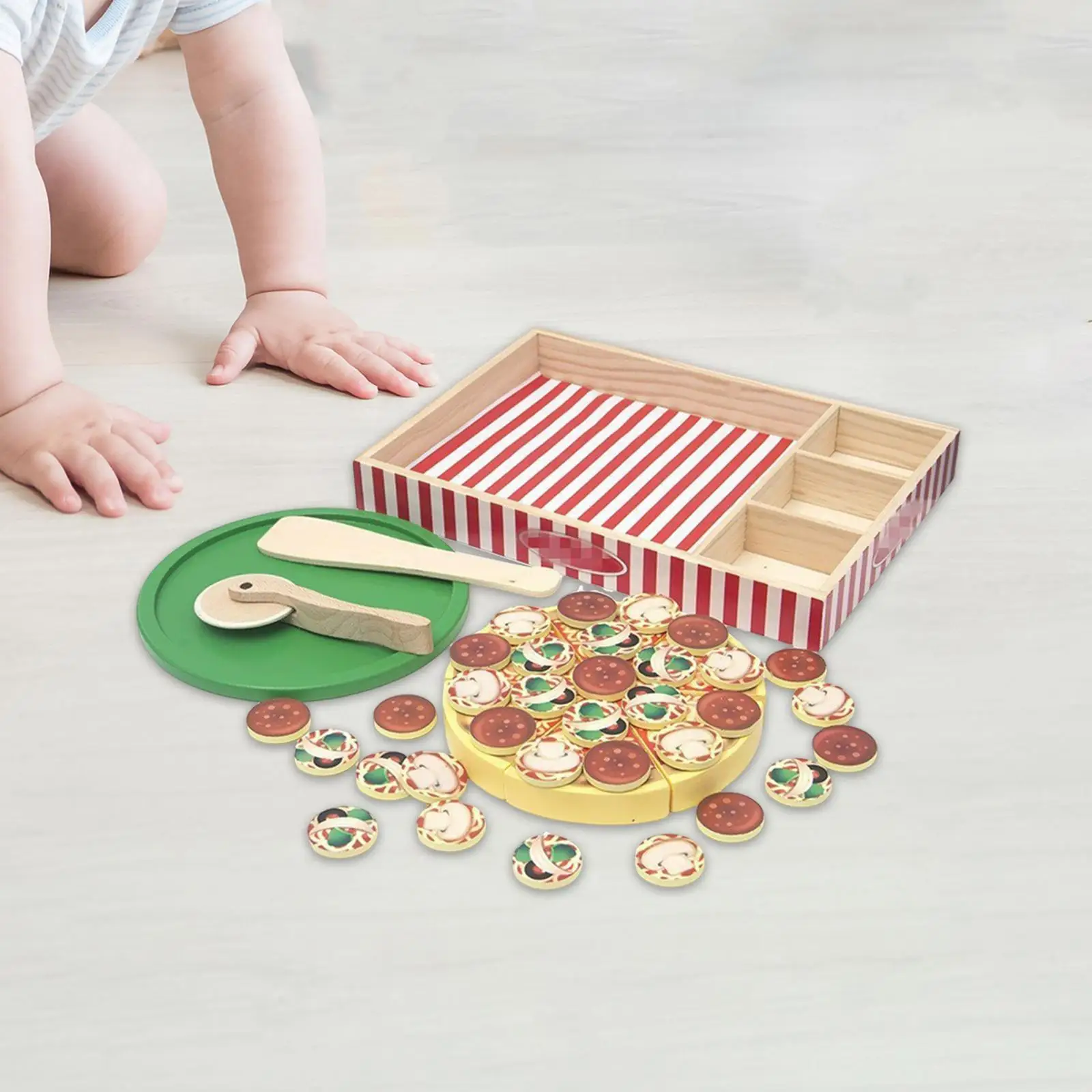 

Wood Pizza Toy Pretend Cooking Toys Interactive Toy Multiuse for Kids School