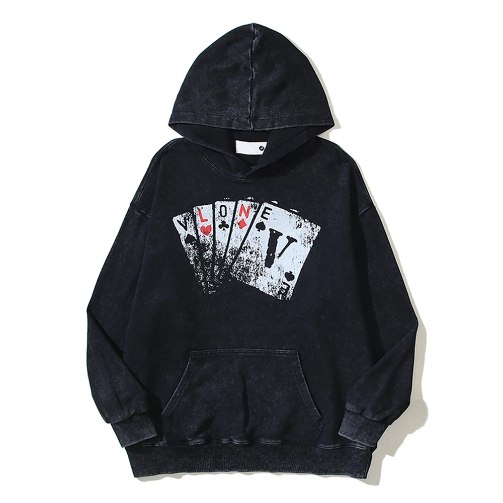 Vintage Print Mens Hoodie Pullover Men's Sweatshirts and Hoodies Heavy Washed Cotton Hoodie