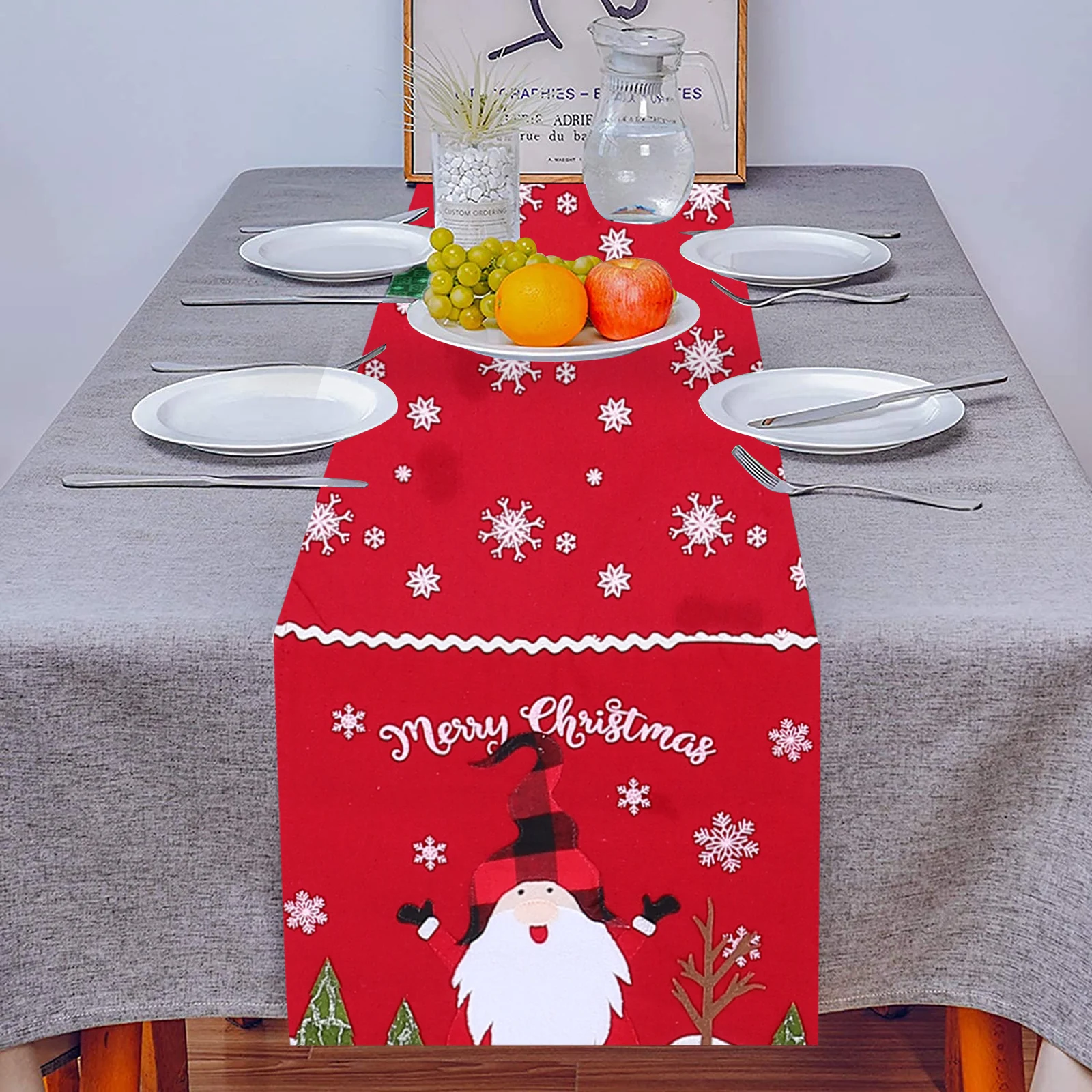 

Christmas Table Cloth Decoration Tablecloth Christams Runner Holiday Red Farmhouse Child