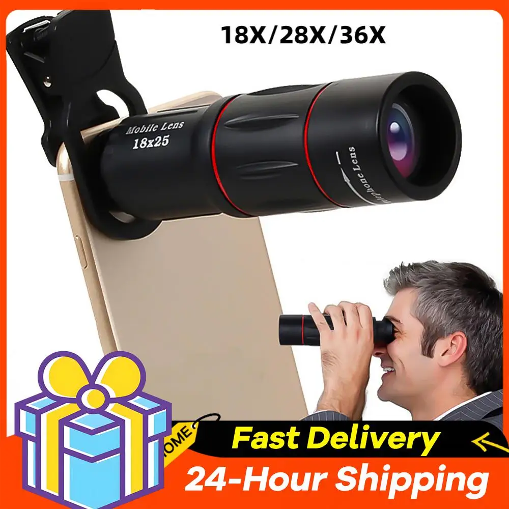 18/28/36x lente da câmera do telefone móvel clip-on zoom telescópio monocular universal lente do telescópio óptico para acampamento caça esportes