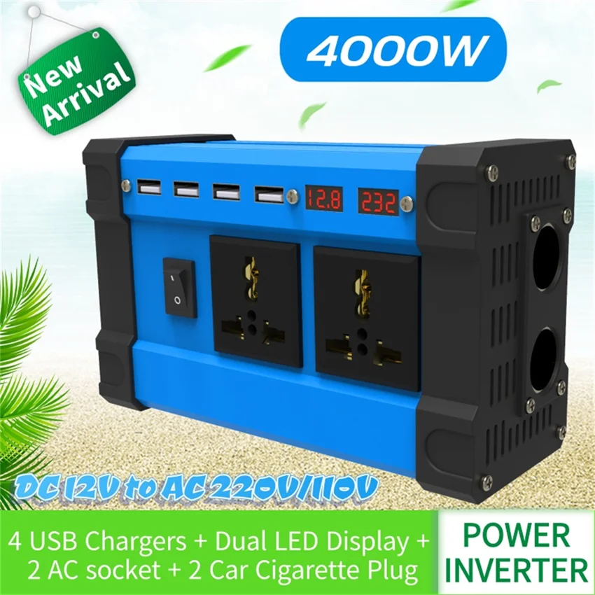 4000W Car Power Inverter 12V 220V 110V DC To AC 12 V 220V Sine Wave Convertor Auto Inverter Convertor Accessories