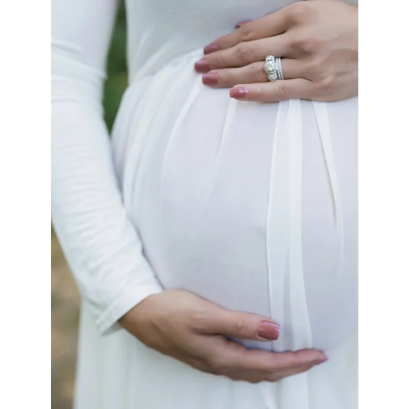 Maternity Sexy One Shoulder Front Slit Long Sleeved Dress for Pregnant Women Photo Photography Dress Ladies Dess Wedding Party
