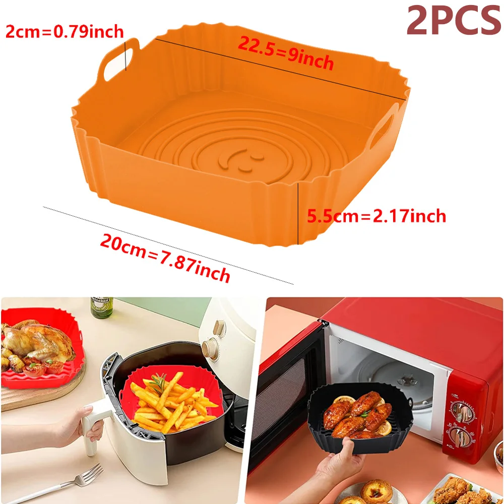 2Pcs Air Fryer Silicone Basket Silicone Mold Airfryer Oven Baking Tray Pizza Fried Chicken Basket Reusable Pan Liner Accessories