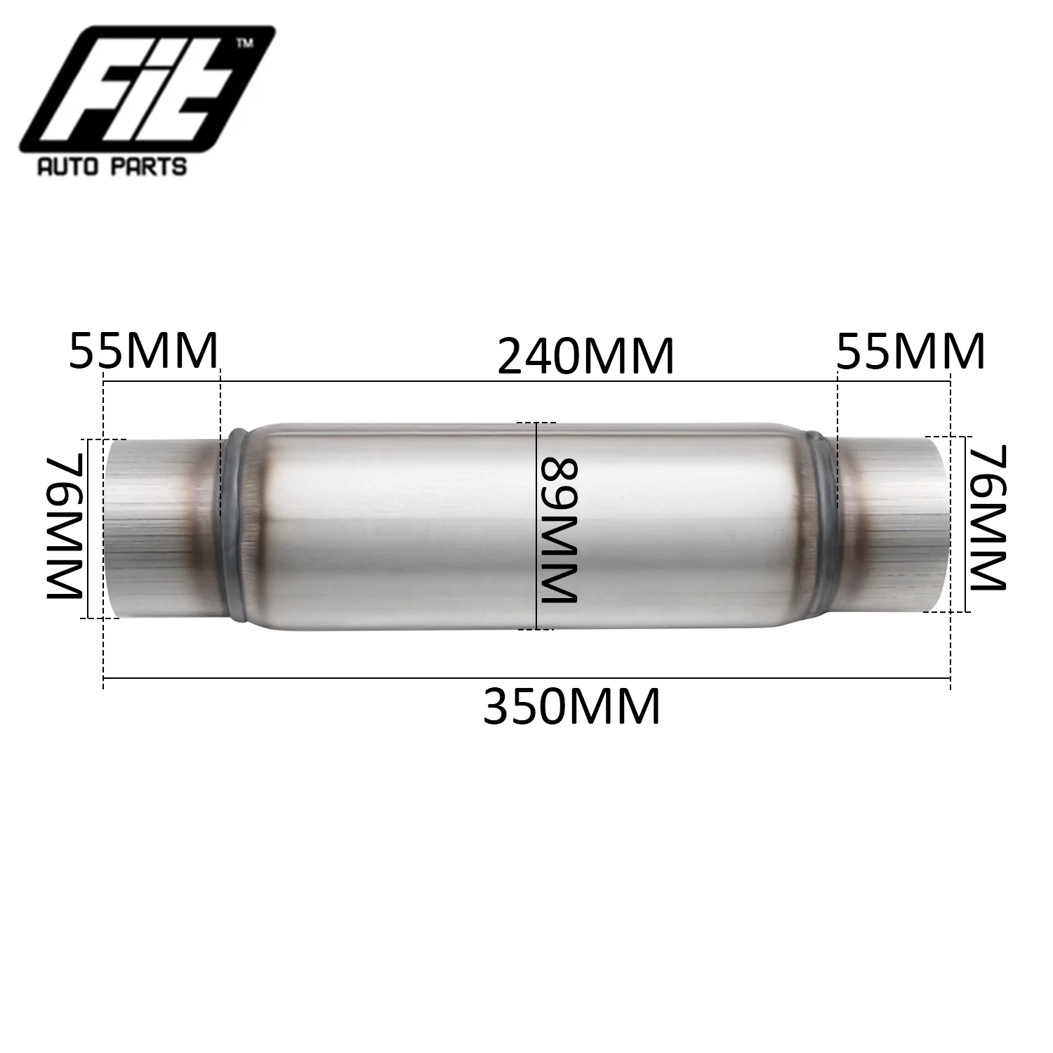 

High Quality Stainless Steel Muffler Middle Pipe Universal Car O.D 76mm Exhaust Resonator Deep Sound