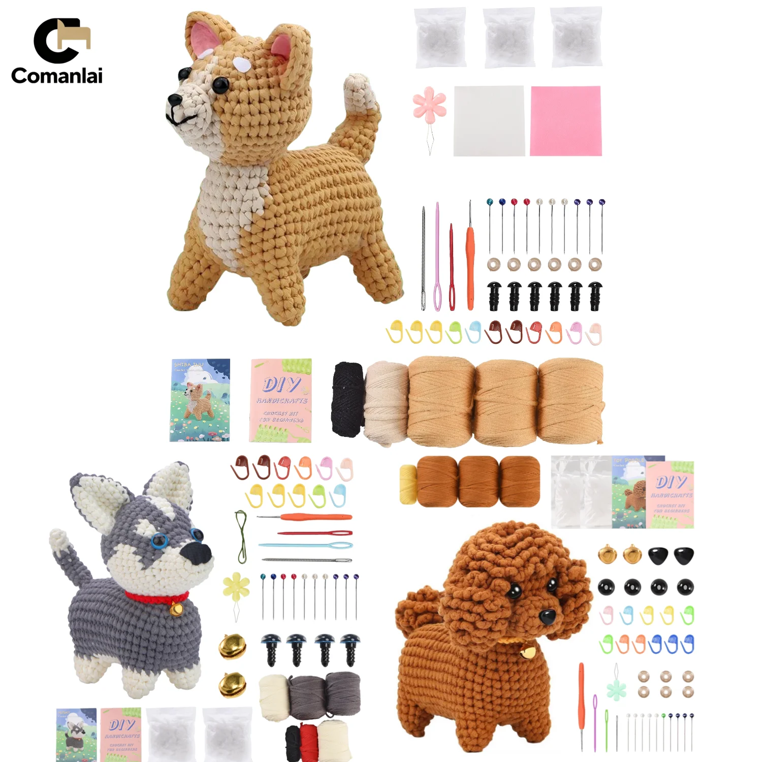 Comanlai Hunde-Häkelset für Anfänger, Strick-Starter-Set, Tier-Häkelnadel-Set für DIY-Strickwerkzeuge