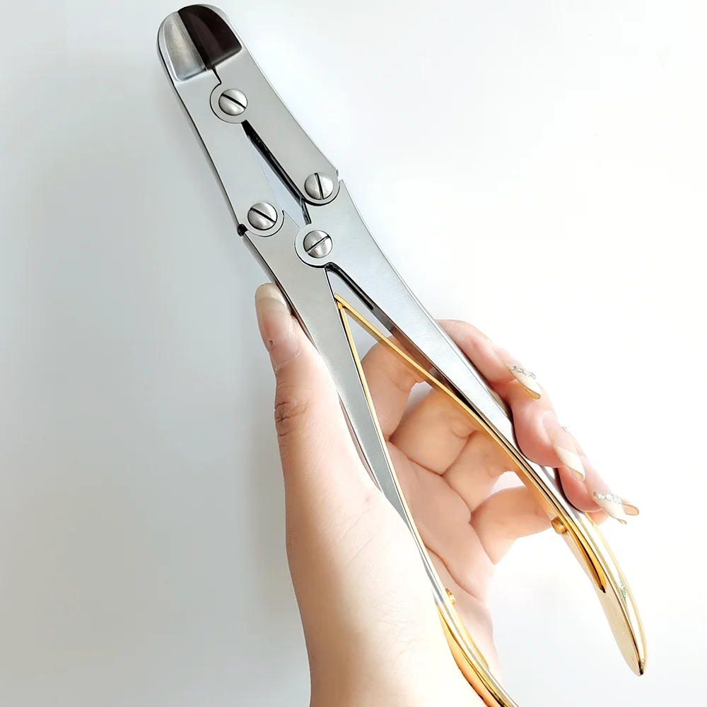 กรรไกรตัดลวดเหล็กคิร์ชเนอร์แบบมีด้ามจับทองคำ พร้อมเข็มเหล็กแบบสองข้อต่อ