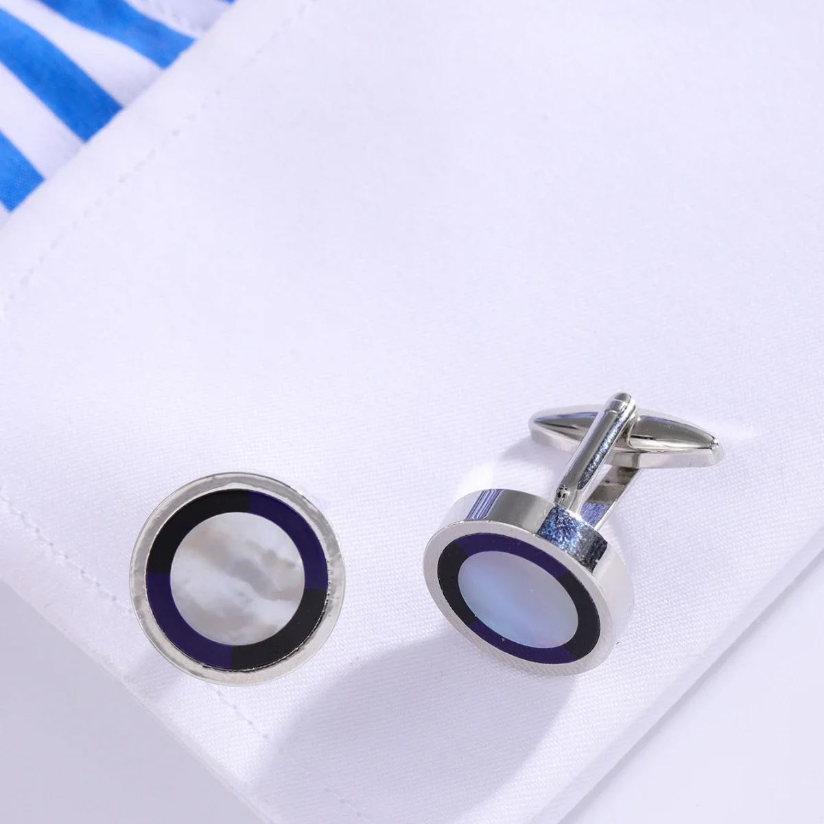 

Round French Cufflinks High-end Pearl Splicing Inlaid Two Tone Navy Blue Luxury Business Minimalist Suit Shirt Accessories