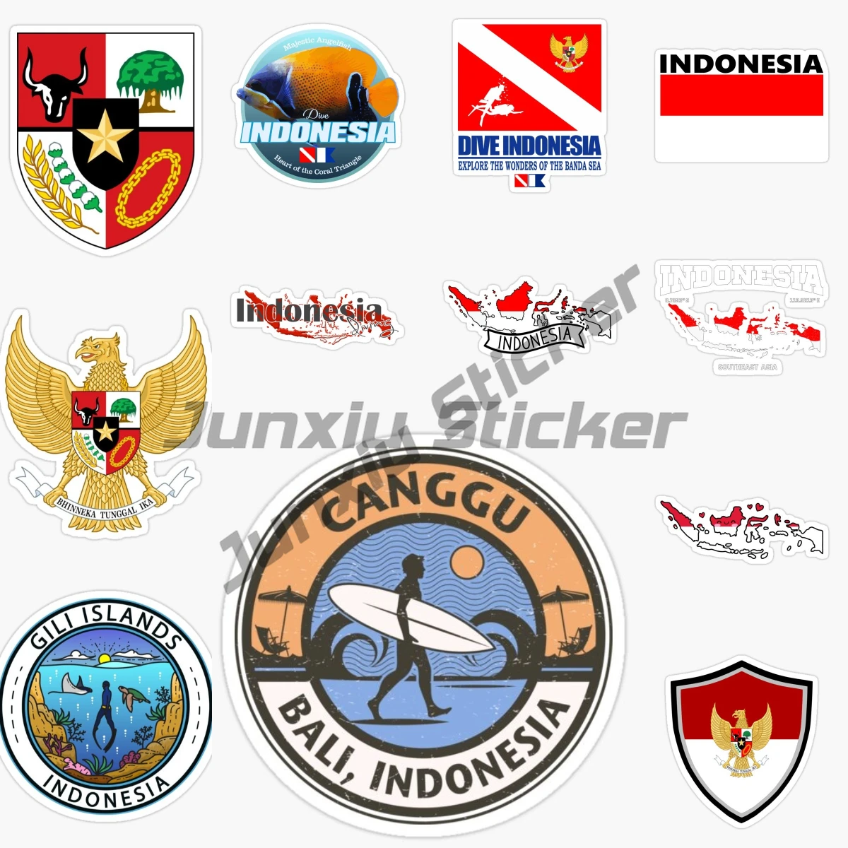 

INDONESIA DIVE National Flag and Emblem PVC Vinyl Self-adhesive Truck Racing Car Laptop Moto Helmet Door Book Decal Customizable