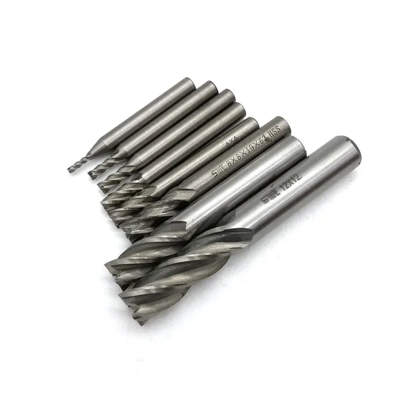 Krachtige 8 ชิ้นเหล็กความเร็วสูง End Mill 2 3 4 5 6 8 10 12 มิลลิเมตรตรง Shank 4 ขลุ่ยคาร์ไบด์ CNC Milling Cutter