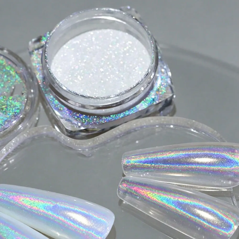 1jar Multi Chrome Unicorn Holographic Nail Powder Shiny Laser Silver Nail Glitter Pigment Chrome Rainbow Nail Rubbing Dust 0.3G