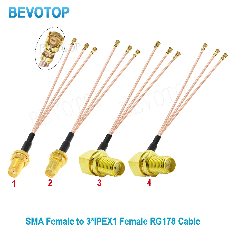 1PCS 1 to 3 SMA to IPX Splitter Cable RP-SMA / SMA Female to 3 x U.fl Female1 RG178 WIFI Antenna Extension Jumper BEVOTOP