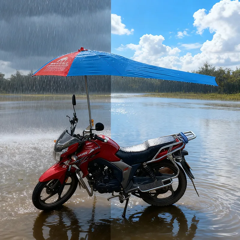 

Universal motorcycle folding umbrella, double-layer rainproof enlarged and thickened, vinyl sunshade stable bracket