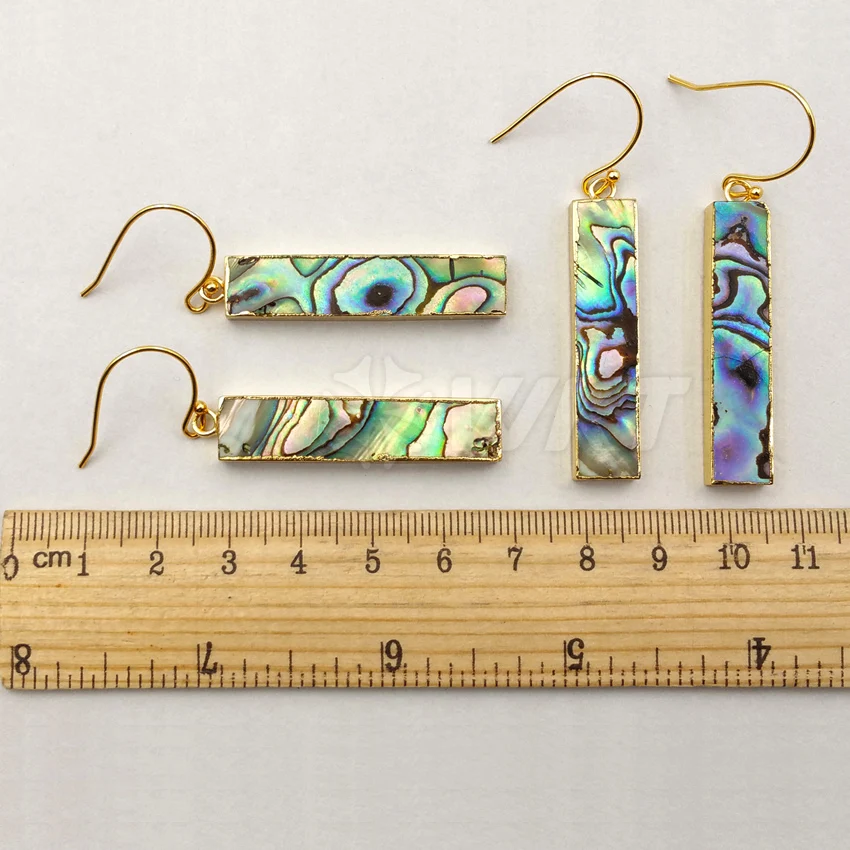 WT-E352 Wholesale Natural Abalone Shell Earrings With 24K Gold Trim Rectangle Shape Unique Design Jewelry For Women Gift