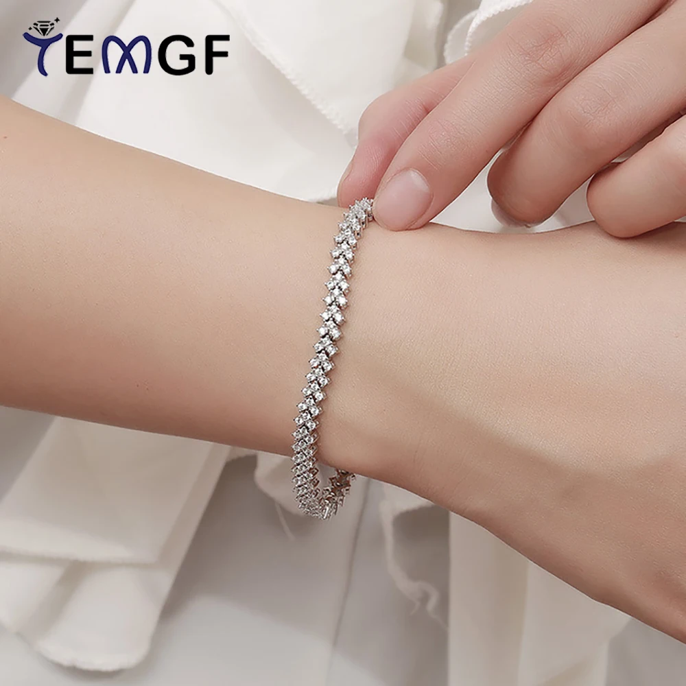 

TEMGF Full Zircon Moissanite Bracelets 925 Sterling Silver Chain for Women 1.4mm Sparkling Fine Jewelry Birthday Date Love Gift
