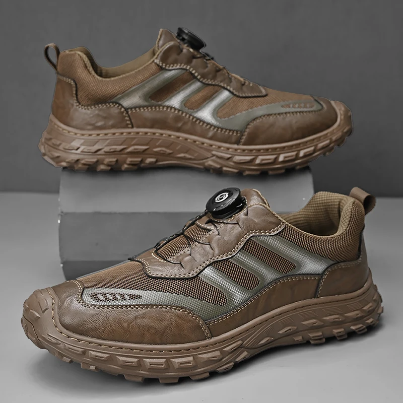 Outdoor Hiking Men Shoes Soft Soled Rotating Buttons Summer Breathable Non Slip Shock-absorbing Mesh Sports  Leisure Shoes