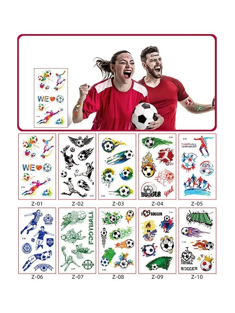 10 Sheets Kids Adult Temporary Tattoos Football Soccer Fan Waterproof Fake Tattoo Stickers Hand Arm Foot Tattoo Stickers