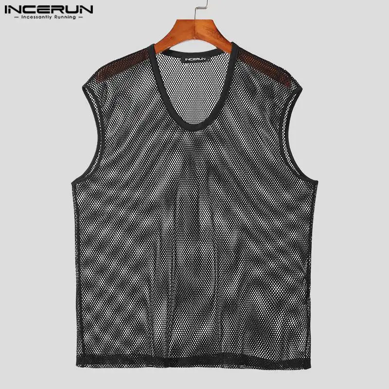 Men Sets Mesh Transparent Sexy Streetwear V Neck Sleeveless Tank Tops & Pants 2PCS Summer 2024 Fashion Men\'s Suits S-5XL INCERUN