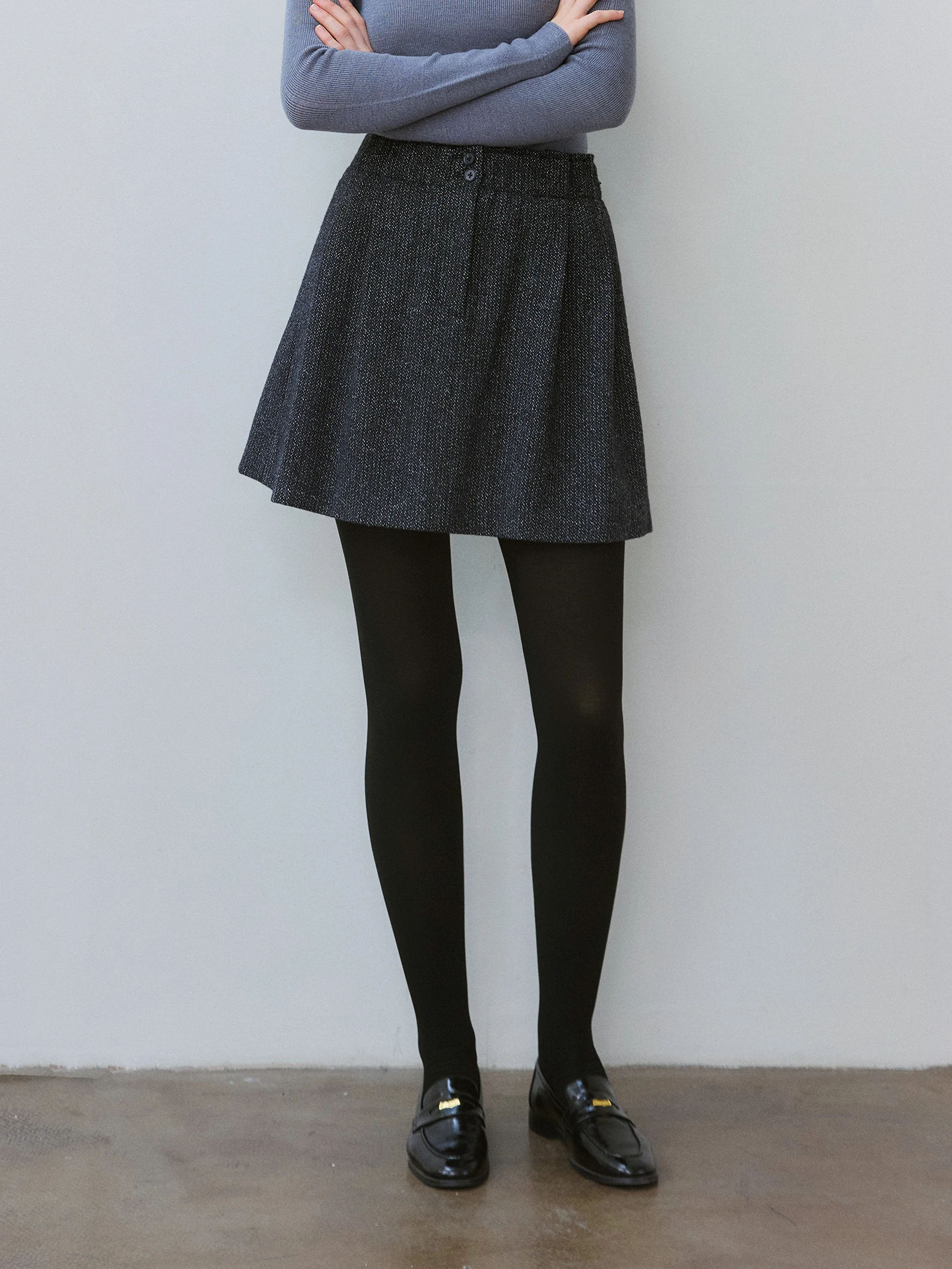 High Waist A-Line Wool Blend Pleated Flower Bud Woolen Skirt Women's Autumn Winter Style Loose Waist Puffy Short Skirt