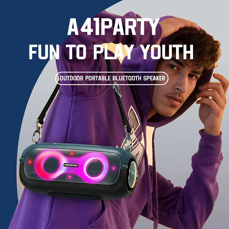 A41Party Wireless Bluetooth Speaker RBG Colorful Light Effect Outdoor Portable Strap Stereo Sound Effect Speaker Pluggable Radio