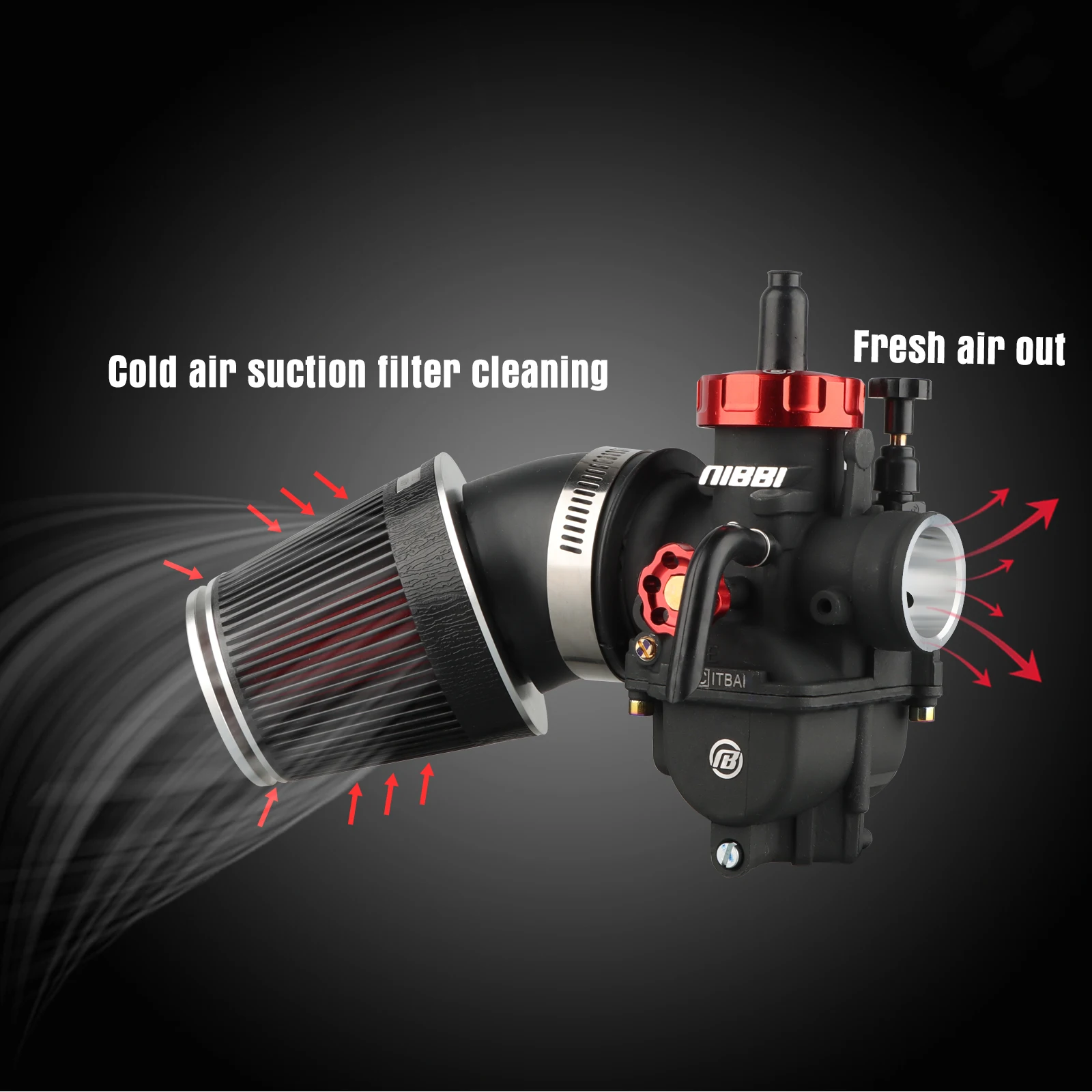 NIBBI CNC Universal Luftfilter Motorrad 42 mm 48 mm Pilzkopf Luftfilter 45 Grad Biegung Lufteinlassrohr Filter PitBike – Detail 2