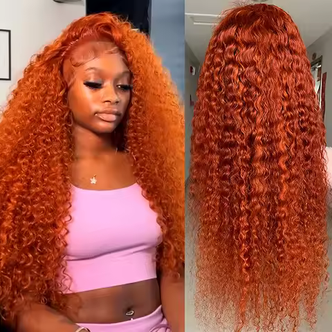 Orange colored Water wave 13x6 hd lace frontal human hair wig Preplucked deep wave 30 inch ginger lace front curly wigs on sale