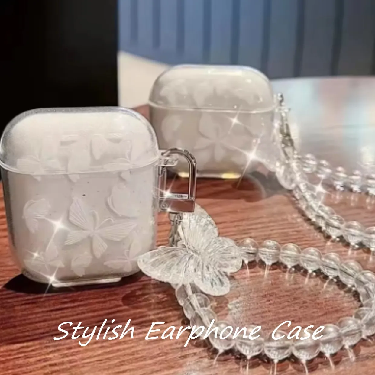 

Girls Butterfly Pendant Bead Bracelet Earphone Case For Apple Airpods 4 3 2 1 For Airpods Pro 2nd Earphone Case With Keychain