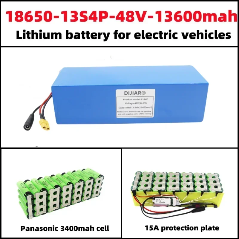 

New power model 48V 13600Ah 18650 3400mah 13S4P lithium-ion battery pack 48V 13.6ah T plug 48V2A charger