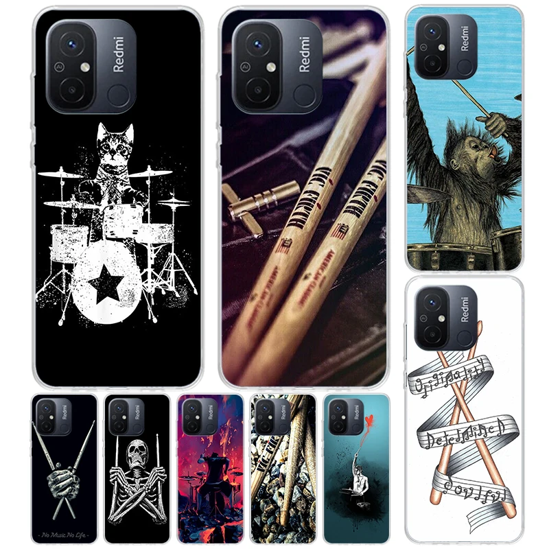 Musical Instrument Drum Rock Cover For Xiaomi Redmi 12 12C 10 10C 9 9C 9T 9A Phone Case 10A 8A 8 7A 7 6A 6 Pro K60 K20 K40 S2 Pr