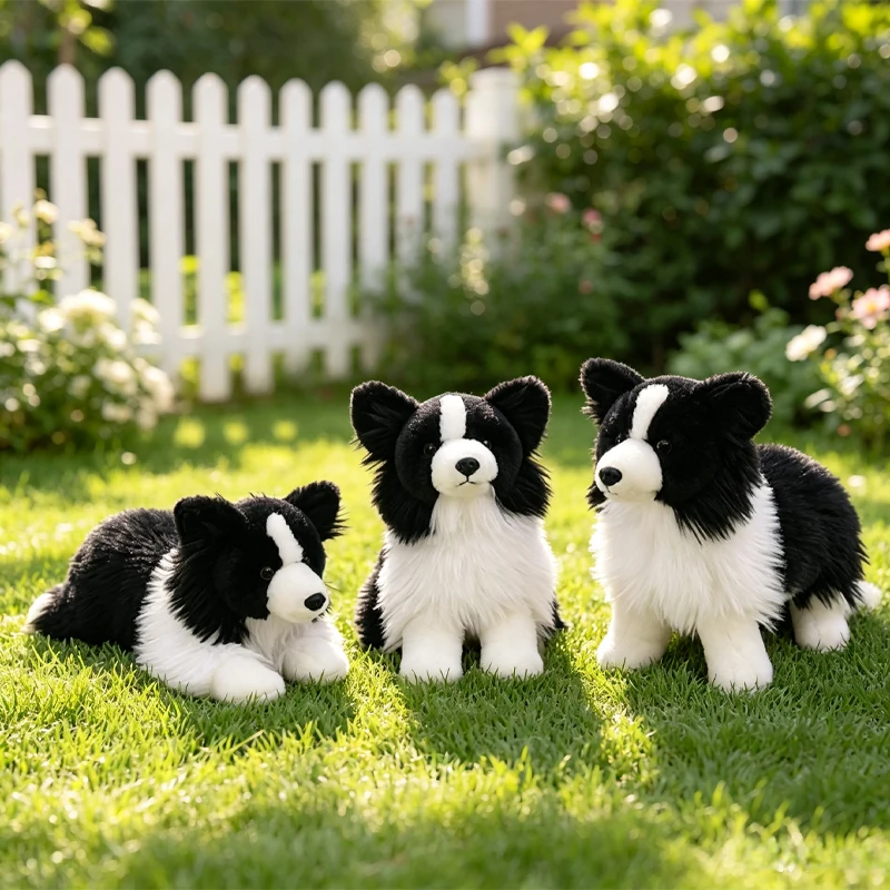 Peluches de Border Collie, animales realistas y exquisitos, peluche de Border Collie, suave y adorable, adorno decorativo, regalo de cumpleaños para niños.