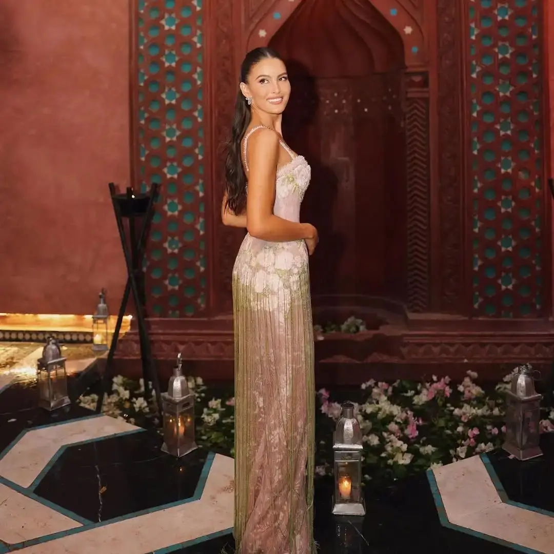 Ofherown Beading Tassel Embroidered Evening Dress Women Spaghetti Straps Lace Appliques Prom Gowns Formal Gala Party Gown