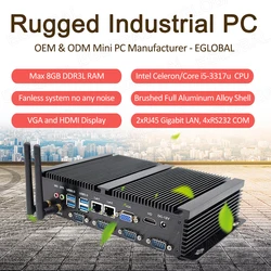 EGLOBAL-Mini ordenador Industrial sin ventilador, 4 COM, Intel Core i5-3317U, Windows XP/10, 4 x RS232, WiFi, 8 x USB, Ubuntu, Linux