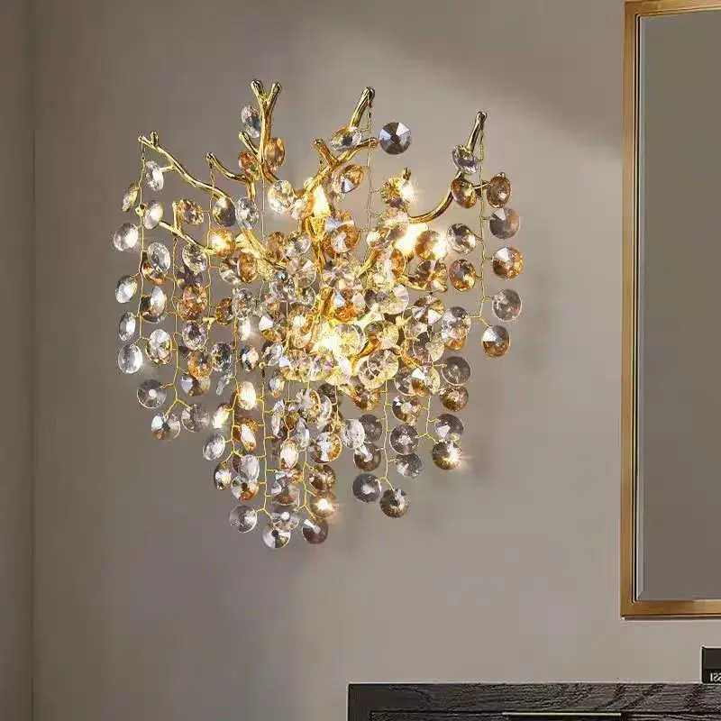 Bedroom Bedside Lamp Wall Lamp Light Luxury Creative Designer Model Crystal Post-Modern Bedroom Living Room Wall Light Bulb