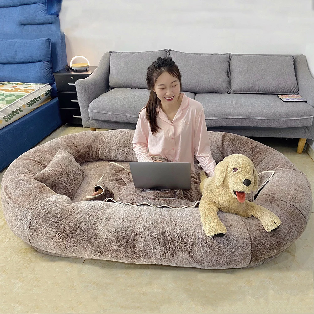 

39x28" Human Dog Bed, Extra Size Human Sized Pet Bed with Side Pocket, Bean Bag Bed with Portable Handle, Washable Lazy Sofa