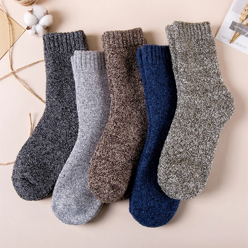 5 Pairs Thicken Wool Socks Men Autumn Winter Harajuku Socks Towel Keep Warm Winter Crew Socks Christmas Gift Socks For Man