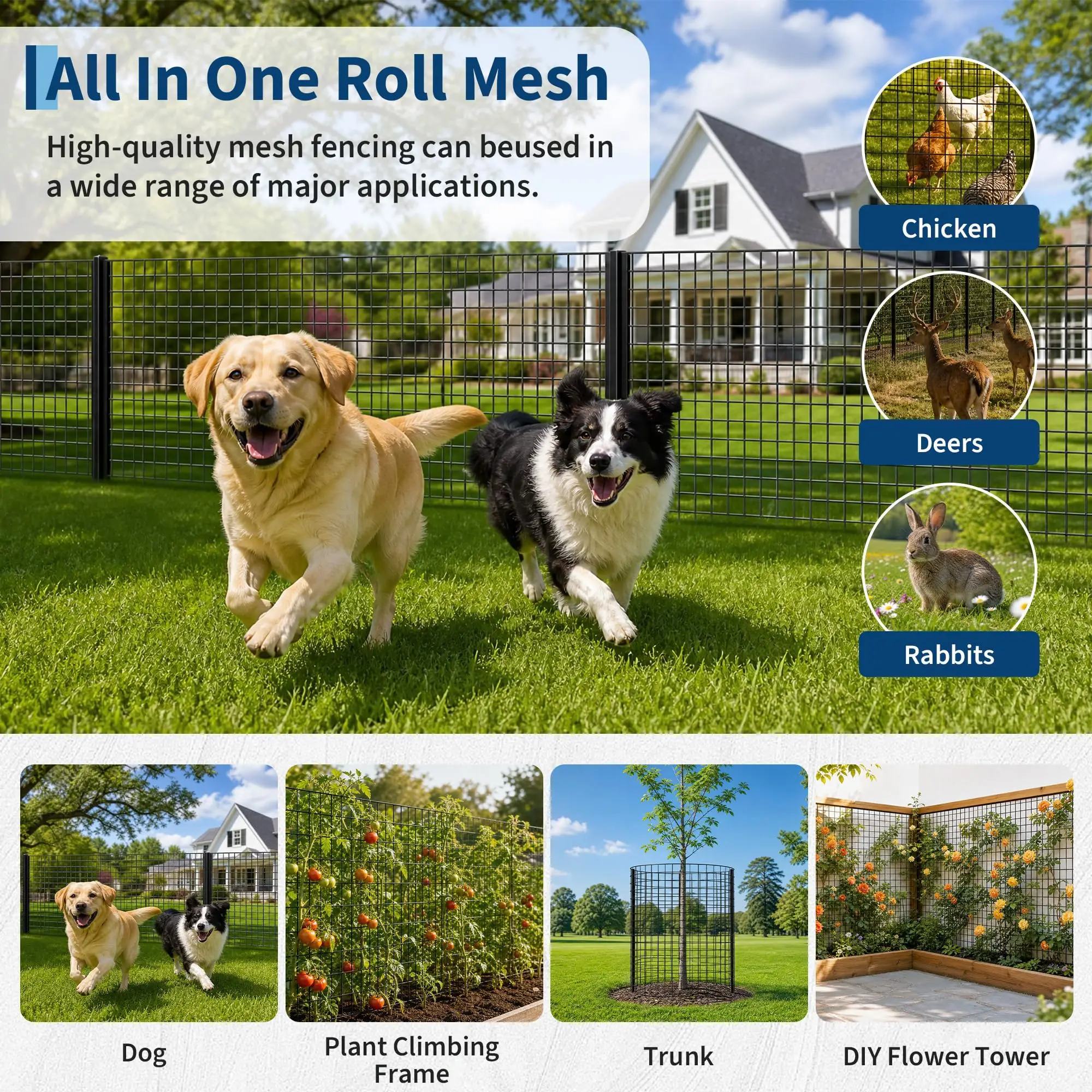 PVC Coated Welded Wire Fence 16GA Black Vinyl Coated Wire Mesh Roll Grid Garden Fence For Poultry Vegetables Yard Protection