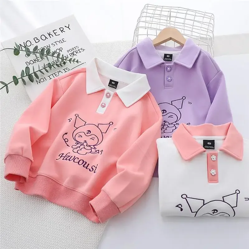 Miniso Kawaii Girl Autumn and Winter Hoodie Sports Coat Kuromi Cartoon Child Polo Shirt Jacket Fashion Children's Clothing Kit