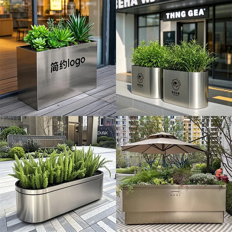 Home Stainless steel flower box custom outdoor wrought iron flower slot combination pot flower bed metal indoor and outdo