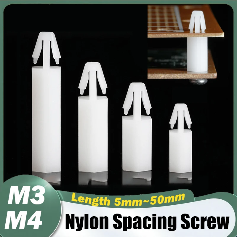 Espaciador de placa PCB M3 M4, tornillo espaciador de nailon blanco para placa PCB, poste hexagonal de nailon de empuje, Pilar espaciador de separación fija de 5 ~ 50mm
