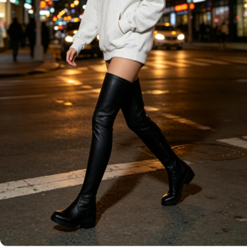 Botas altas elásticas con plataforma para mujer sexy fiesta_voghion.com