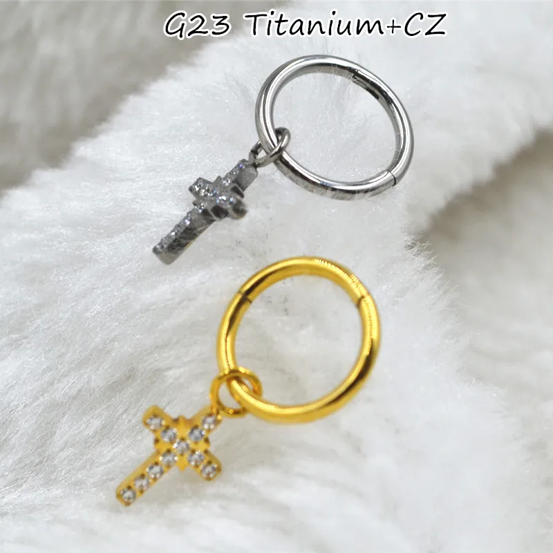 10pcs Body Jewelry Piercing -All G23 Titanium Cross CZ Ear Helix Daith Cartilage Tragus Upper Earring Pandent Lip Ring