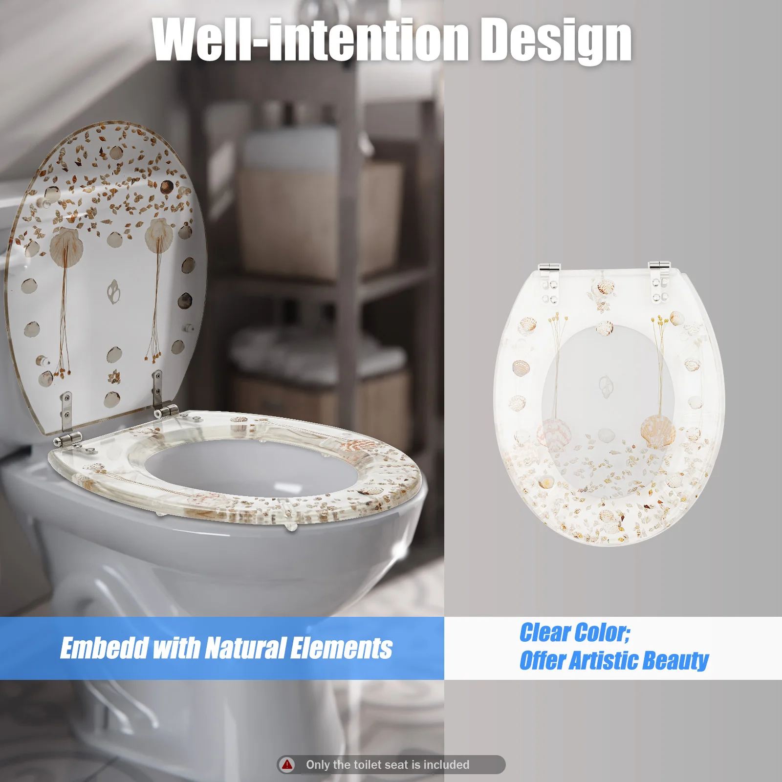 Clear Resin Toilet Seat Cover Transparent Silent Thickened Toilet Cover for U Type & V Type Toilet Seats Strong Wear Resistance