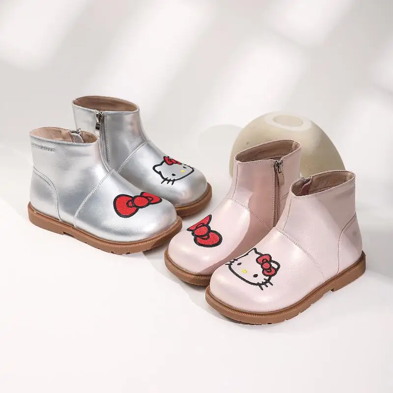 سانريو فتاة مرحبا كيتي Kawaii خفيفة الوزن موضة لينة وحيد الأحذية الجلدية طالب الكرتون الشتاء الطفل حذاء كاجوال نمط جديد