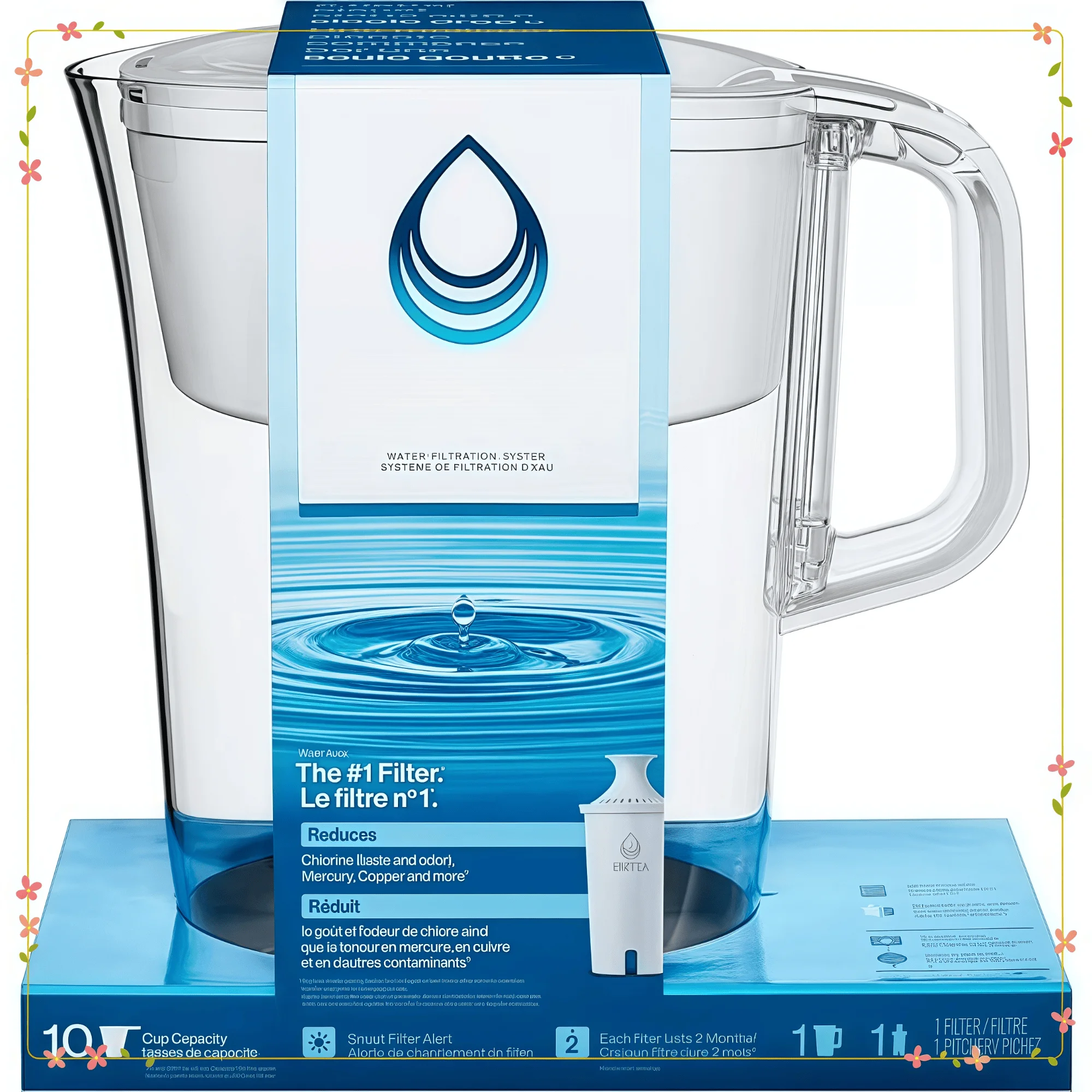 

Кувшин с фильтром для белой воды на 10 чашек со стандартным фильтром, большой дизайн без BPA для холодильника и семейного использования