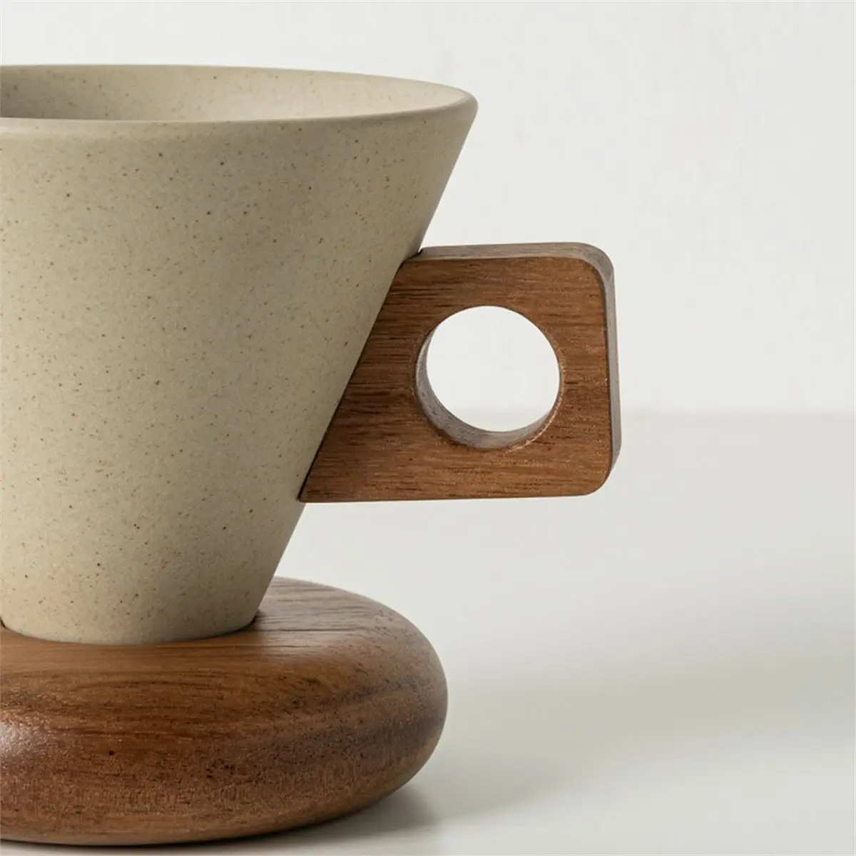 Ceramic Coffee Cup& Wood Base Spoon Set Retro Coffee Mug with Handle Household Exquisite Afternooon Tea Set for Woman - view 5