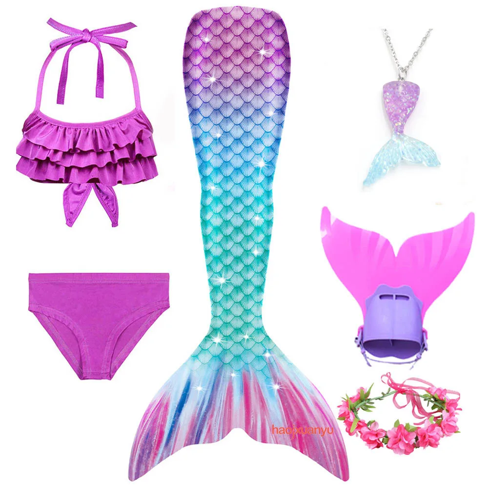 ชุดว่ายน้ำเด็กคอสเพลย์ชายหาดปาร์ตี้หญิงSwimmable Mermaid Tails Monofin Finเด็กชุดบิกินี่